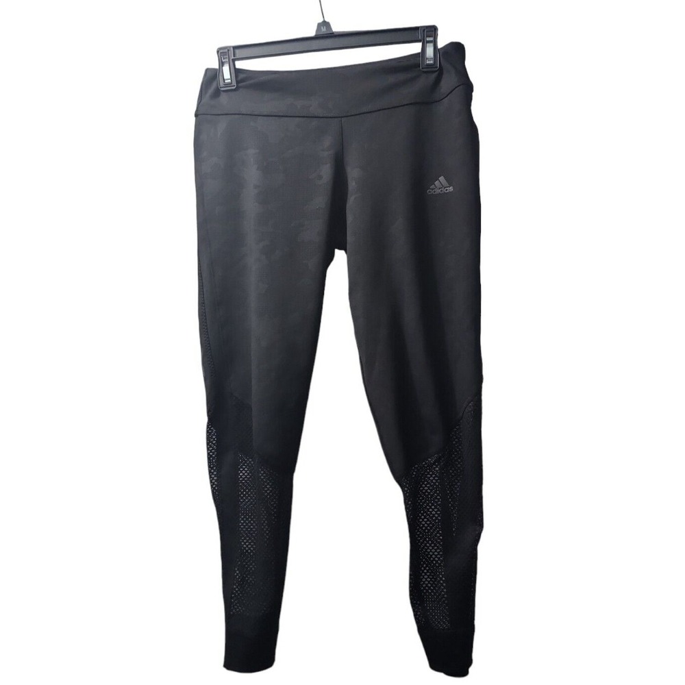 Adidas Training Leggings Camo Print Mesh Panels Athletic Black Size Small